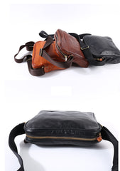 Vintage BROWN LEATHER MEN'S 10 inches Square Side Bags MESSENGER BAG BLACK Black Courier Bags FOR MEN - iwalletsmen