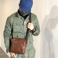 Vintage BROWN LEATHER MEN'S 10 inches Square Side Bags MESSENGER BAG BLACK Black Courier Bags FOR MEN - iwalletsmen