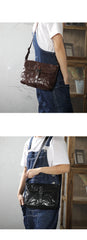 Vintage Coffee LEATHER MEN'S Side BAG 10 inches Courier Bag MESSENGER BAG CHEST BAG Black Postman BAG FOR MEN - iwalletsmen