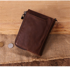 RFID Cool Brown Leather Men's Bifold Small Wallet Zipper billfold Wallet For Men - iwalletsmen