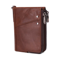 RFID Cool Brown Leather Men's Bifold Small Wallet Zipper billfold Wallet For Men - iwalletsmen