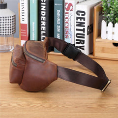 Brown MENS LEATHER FANNY PACK BUMBAG Hip Pack Brown Leather WAIST BAGS for Men - iwalletsmen