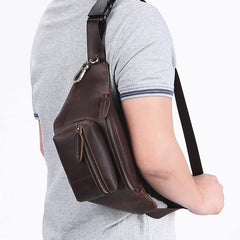 Brown MENS LEATHER FANNY PACK BUMBAG Hip Pack Brown Leather WAIST BAGS for Men - iwalletsmen