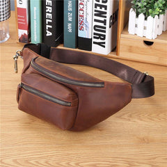 Brown MENS LEATHER FANNY PACK BUMBAG Hip Pack Brown Leather WAIST BAGS for Men - iwalletsmen