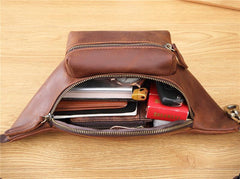 Brown MENS LEATHER FANNY PACK BUMBAG Hip Pack Brown Leather WAIST BAGS for Men - iwalletsmen