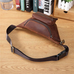 Brown MENS LEATHER FANNY PACK BUMBAG Hip Pack Brown Leather WAIST BAGS for Men - iwalletsmen