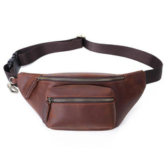 Brown MENS LEATHER FANNY PACK BUMBAG Hip Pack Brown Leather WAIST BAGS for Men - iwalletsmen