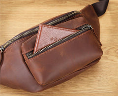 Brown MENS LEATHER FANNY PACK BUMBAG Hip Pack Brown Leather WAIST BAGS for Men - iwalletsmen