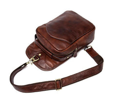 Casual Brown Leather Mens Sling Pack Sling Bags Chest Bags Brown One Shoulder Backpack for Men - iwalletsmen