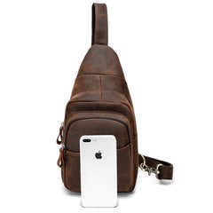 Red Brown Cool LEATHER MENS 8 inches Sling Bag One Shoulder Backpack Brown Chest Bag For Men - iwalletsmen