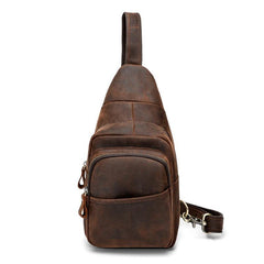 Red Brown Cool LEATHER MENS 8 inches Sling Bag One Shoulder Backpack Brown Chest Bag For Men - iwalletsmen