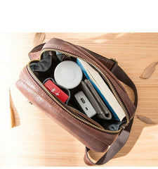 Cool Brown Leather Mens Vertical Side Bag Postman Bag Small Messenger Bags Courier Bag for Men - iwalletsmen