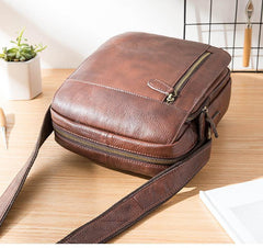 Cool Brown Leather Mens Vertical Side Bag Postman Bag Small Messenger Bags Courier Bag for Men - iwalletsmen