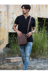 Cool Brown Leather Mens Vertical Side Bag Postman Bag Small Messenger Bags Courier Bag for Men - iwalletsmen