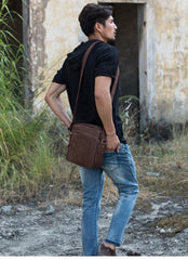Cool Brown Leather Mens Vertical Side Bag Postman Bag Small Messenger Bags Courier Bag for Men - iwalletsmen