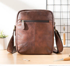 Cool Brown Leather Mens Vertical Side Bag Postman Bag Small Messenger Bags Courier Bag for Men - iwalletsmen