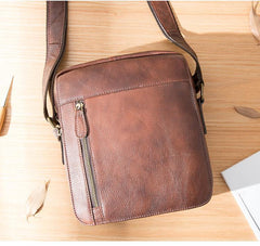 Cool Brown Leather Mens Vertical Side Bag Postman Bag Small Messenger Bags Courier Bag for Men - iwalletsmen