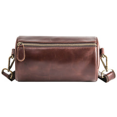 Red Brown Cool Leather Mens 8 inches Barrel Side Bag Bucket Messenger Bags Courier Bag for Men - iwalletsmen