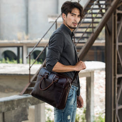 Red Brown Leather Mens Briefcase Work Bag Laptop Bag Business Bag for iwalletsmen