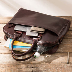 Red Brown Leather Mens Briefcase Work Bag Laptop Bag Business Bag for Men - iwalletsmen
