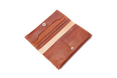 Handmade Brown Leather Mens Long Wallet Bifold Long Wallet CellPhone Wallet For Men - iwalletsmen