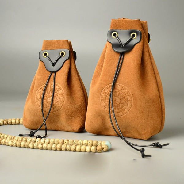 Renaissance Suede Tan Leather Belt Pouch Celtic Viking Belt Pouch Medieval Steampunk Drawstring Purse For Men Women Larp Cosplay