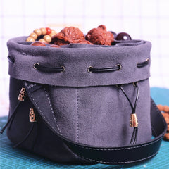 Renaissance Gray Leather Pouch Celtic Viking DND Dices HandBag Medieval Steampunk Drawstring Purse For Men Women Larp Cosplay