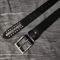 Cool Black Leather Metal Rock Belt Brown Motorcycle Punk Rivet Belt Leather Belt For Men - iwalletsmen