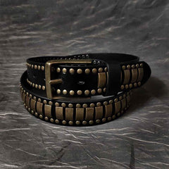 Black Fashion Leather Metal Rock Belt Motorcycle Belt Brown Punk Leather Belt For Men - iwalletsmen