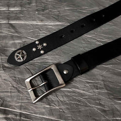 Cool Black Punk Leather Star Metal Rock Belt Motorcycle Belt Leather Belt For Men - iwalletsmen