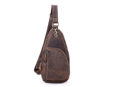 Vintage Brown Leather Sling Backpack Men's Sling Bag Chest Bags One shoulder Backpack For Men - iwalletsmen