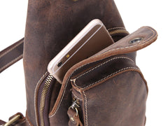 Vintage Brown Leather Sling Backpack Men's Sling Bag Chest Bags One shoulder Backpack For Men - iwalletsmen