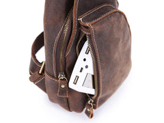 Vintage Brown Leather Sling Backpack Men's Sling Bag Chest Bags One shoulder Backpack For Men - iwalletsmen