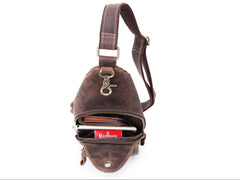 Vintage Brown Leather Sling Backpack Men's Sling Bag Chest Bags One shoulder Backpack For Men - iwalletsmen