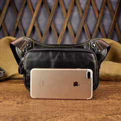 Brown Leather Fanny Pack Men's Black Chest Bag Hip Bag Vintage Waist Bag For Men - iwalletsmen