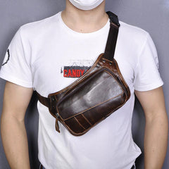 Brown Leather Fanny Pack Men's Black Chest Bag Hip Bag Vintage Waist Bag For Men - iwalletsmen