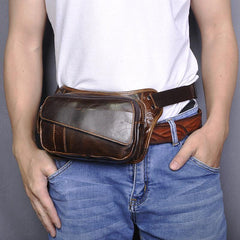 Brown Leather Fanny Pack Men's Black Chest Bag Hip Bag Vintage Waist Bag For Men - iwalletsmen