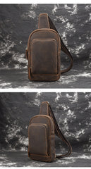 Brown Leather Men's Brown Sling Bag Sling Pack Chest Bag One Shoulder Backpack For Men - iwalletsmen