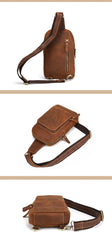 Brown Leather Men's Brown Sling Bag Sling Pack Chest Bag One Shoulder Backpack For Men - iwalletsmen