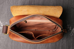 Best Brown Leather Men's Vertical Side Bag Brown Courier Bag Vertical Messenger Bag For Men - iwalletsmen