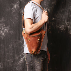 Retro Brown MENS LEATHER FANNY PACK FOR MEN Dark Coffee Ox Head BUMBAG Vintage WAIST BAGS - iwalletsmen