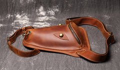 Retro Brown MENS LEATHER FANNY PACK FOR MEN Dark Coffee Ox Head BUMBAG Vintage WAIST BAGS - iwalletsmen