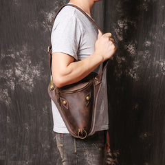 Retro Brown MENS LEATHER FANNY PACK FOR MEN Dark Coffee Ox Head BUMBAG Vintage WAIST BAGS - iwalletsmen