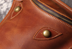 Retro Brown MENS LEATHER FANNY PACK FOR MEN Dark Coffee Ox Head BUMBAG Vintage WAIST BAGS - iwalletsmen