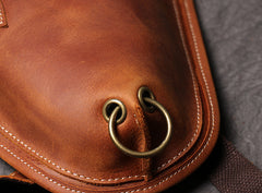 Retro Brown MENS LEATHER FANNY PACK FOR MEN Dark Coffee Ox Head BUMBAG Vintage WAIST BAGS - iwalletsmen