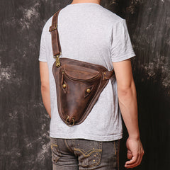 Retro Brown MENS LEATHER FANNY PACK FOR MEN Dark Coffee Ox Head BUMBAG Vintage WAIST BAGS - iwalletsmen