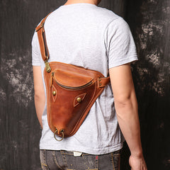 Retro Brown MENS LEATHER FANNY PACK FOR MEN Dark Coffee Ox Head BUMBAG Vintage WAIST BAGS - iwalletsmen