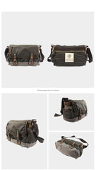 Fashion Black Canvas Leather Mens Casual Side Bag Gray Messenger Bags Casual Courier Bags for Men - iwalletsmen