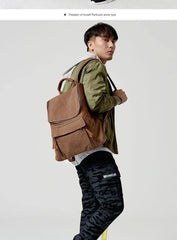 Fashion Canvas Leather Mens Large Army Green Backpack School Backpack Canvas Travel Backpack For Men - iwalletsmen