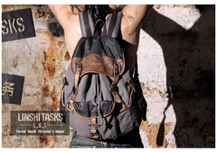 Vintage Canvas Leather Mens Large Washed Gray Backpack School Backpack Canvas Travel Backpack For Men - iwalletsmen